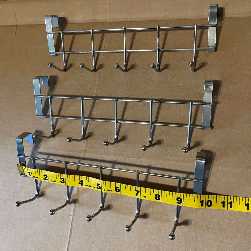 Set Of 3 Chrome Finish Over The Door Kitchen Storage Organizer Hooks, New